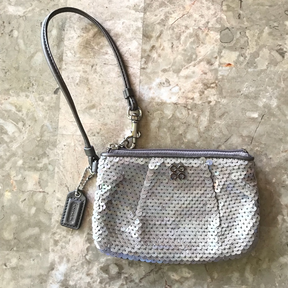 Coach Silver Sequin Wristlet